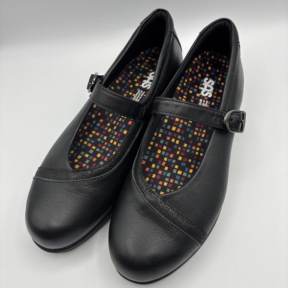 SAS Clare Women's Black Leather Mary Jane Shoes Size 7.5 M Non Slip